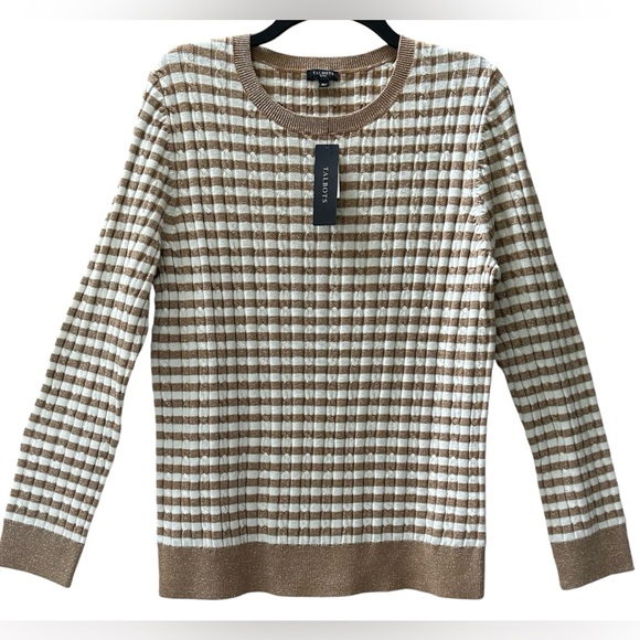 Talbots Sweaters - NWT Talbots Gold Metallic Cream Striped Ribbed Crewneck Sweater Holiday Size XL